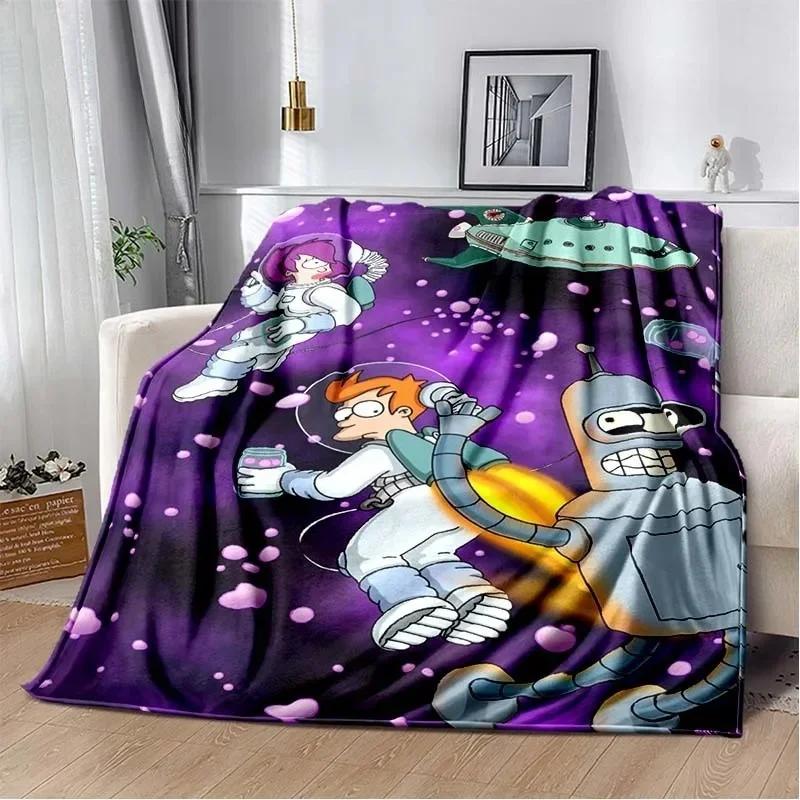 New FFuturama Cartoon Flannel Soft Warm Blanket Retro Design for Bed Bedroom Living Room Sofa Travel Picnic  Great Birthday Gift 100x150cm