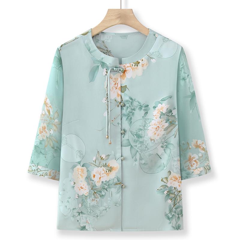 Mom s Summer New Chinese Style Plus Size Top for Elderly Women - Lightweight Grandma Shirt 2XL (100-115 jin)