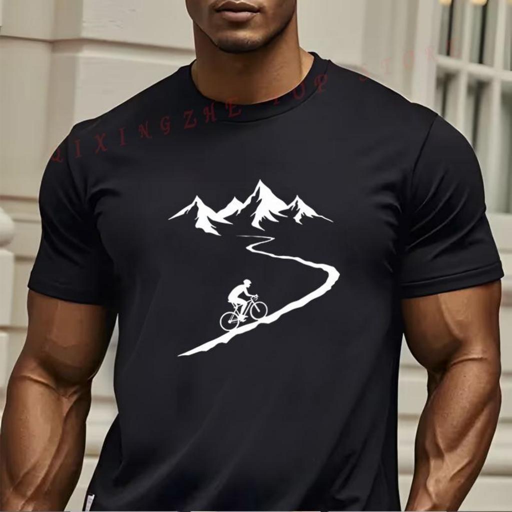 MenS Light Blue Cycling Graphic TShirt Breathable Summer Tee with Mountain Bike Design Funny Present for Mens Tee