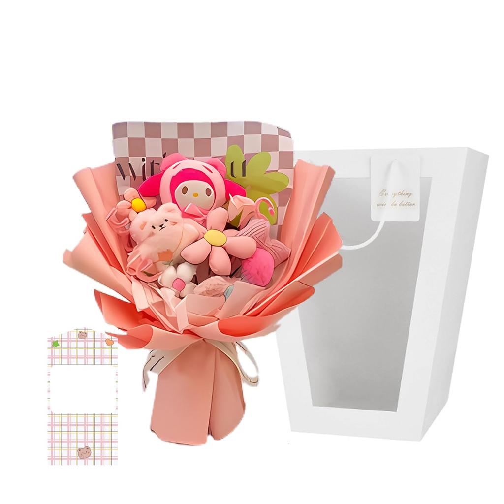 Cute Plush Bouquet Flower Bouquet Popular Gift for Entrance and Creative Gift for Home Includes Message Design Gift, Birthdays, Friends, Children,