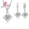 Fashion Geometric Cut Cubic Square Clear Crystal Women Necklace Earrings Set Top Quality 925 Sterling Silver Lady Jewelry