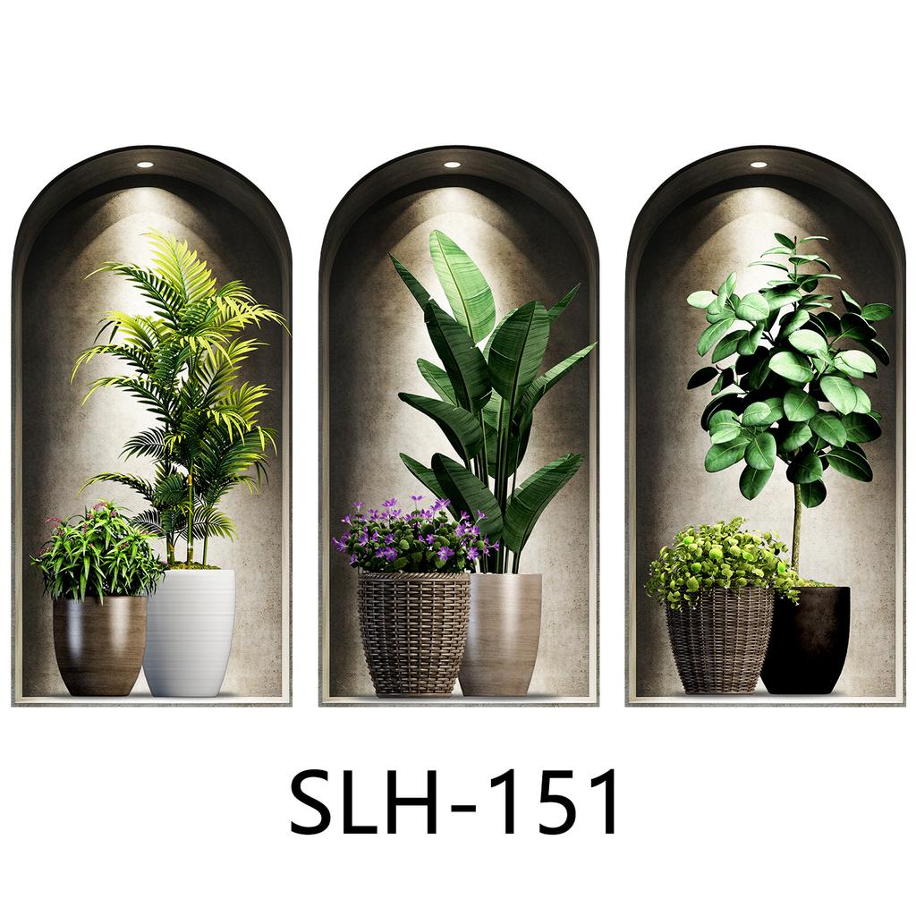 Set 3 Buc. Autocolante de Perete cu Plante și Flori DIY Coroană Abțibilduri din Sticlă pentru Decor Nuntă Living Dormitor Autocolante Autoadezive pentru Frigider