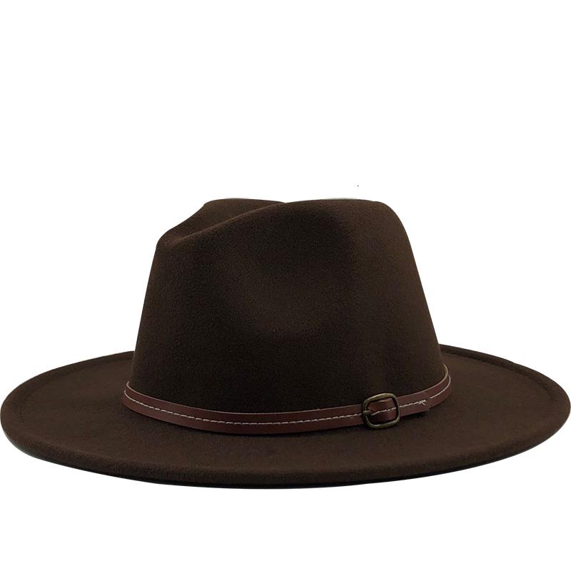 New Women Men Winter Wool Fedora Hat With Leather Ribbon Gentleman Elegant Lady Autumn Wide Brim Jazz Church Panama Sombrero Cap
