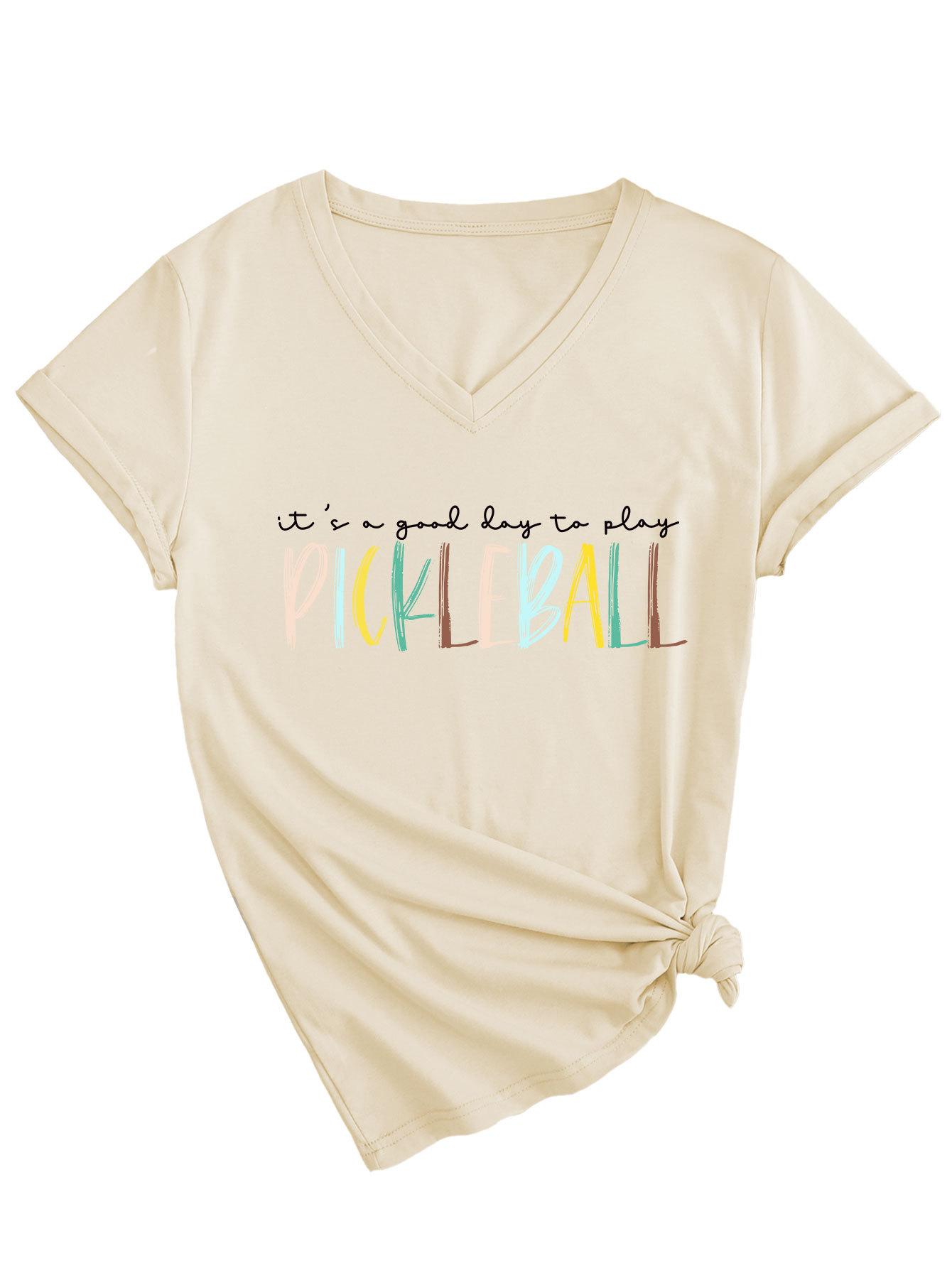 Casual V-neck short-sleeved it s a good day to play pickleball temperament T-shirt S