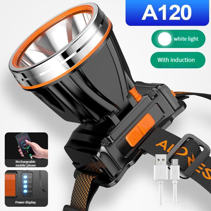 New Powerful LED Headlamp Type-C Rechargeable Headlight Fishing Outdoor Camping Head Lamp Built In 4000mAh Li-Battery Flashlight