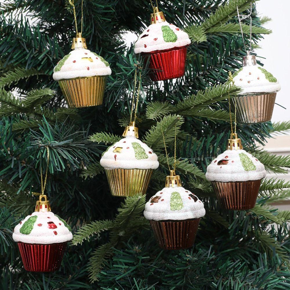4pcs Plastic Painted Christmas Cake Pendant DIY Crafts Christmas Tree Decoration  Home Xmas Decor