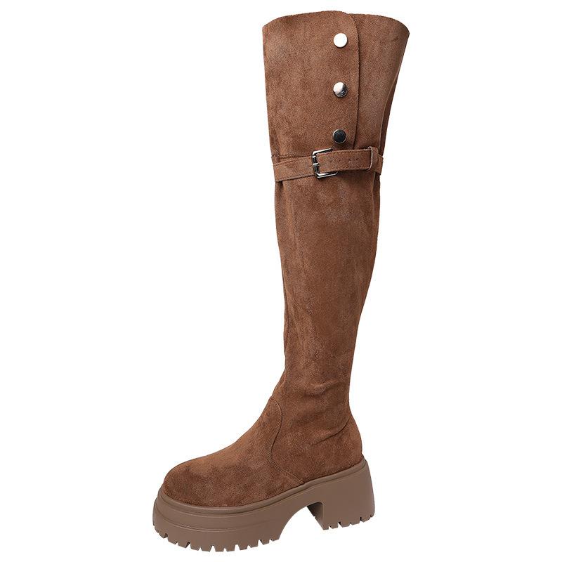 Two wear folded thick-soled boots for women in the autumn and winter of 2025, the new small thick-soled big-tube circumference is thin and tall boots.