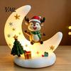 Holiday Party Supplies Christmas Moon Night Light with Santa Claus, Resin Decoration Warm LED Atmosphere Lighting Glow, Tabletop Ornament for