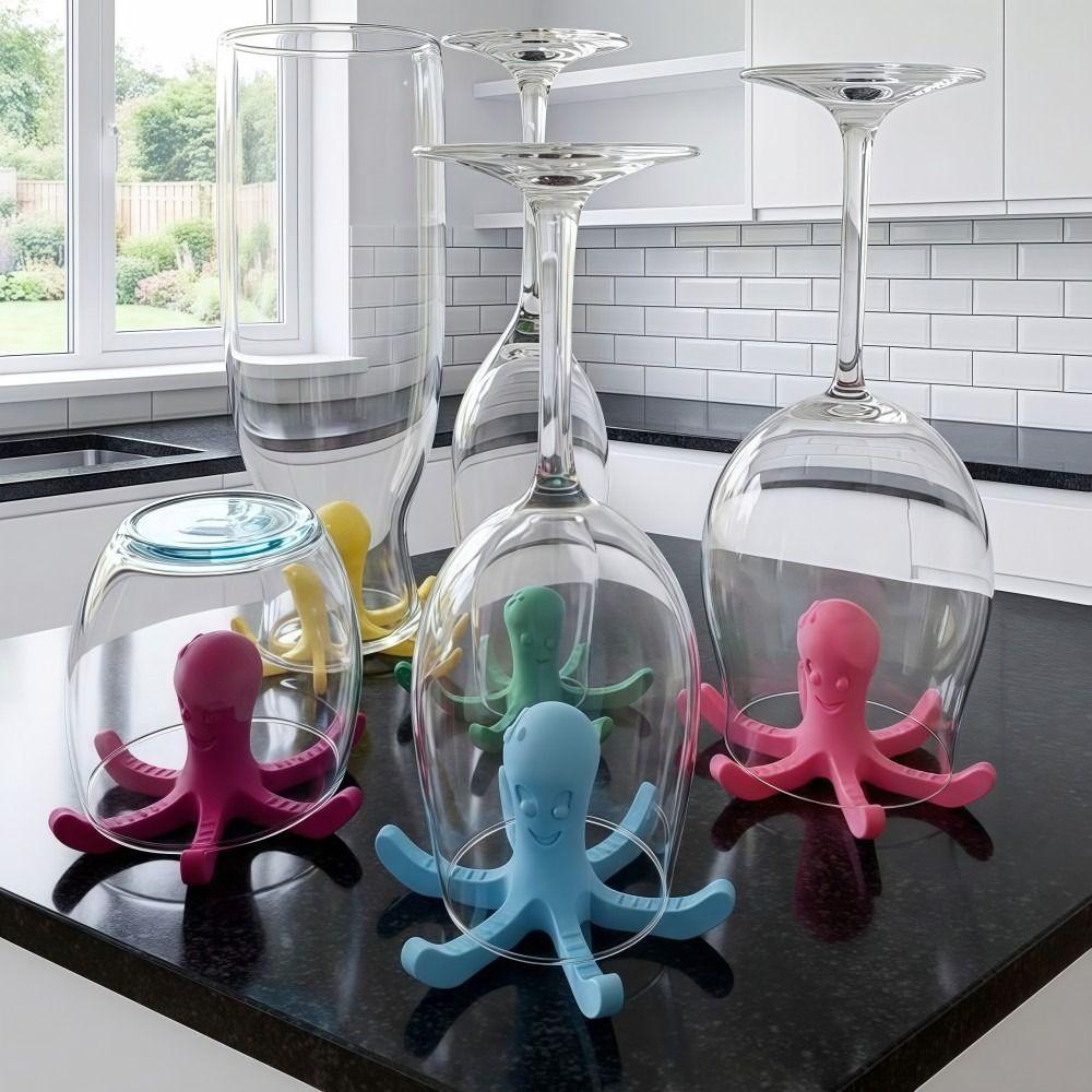 6 Claws Octopus Cup Drain Rack Big Octopus Blue Red Water Bottle Drying Rack 3D Printing Modern Design Water Cup Holder