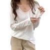 White T-shirt Women's Long-sleeved Spring New Inner Layering Shirt Round Neck Loose Versatile Versatile Exposed Collarbone U-neck Top