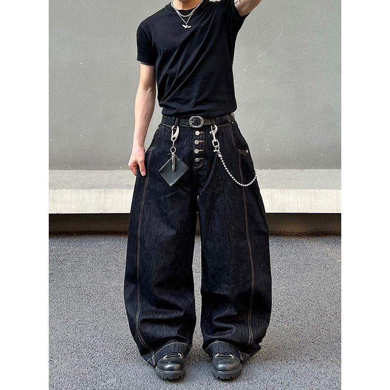 Blaexit American-Style Original Denim Jeans for Men, Vintage Straight-Leg Loose Wide-Leg Baggy Pants