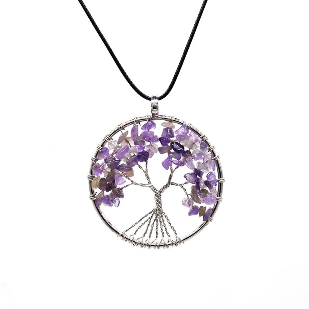 SUMENG 2025 New Fashion 7 Chakra Tree of Life Necklace Copper Crystal Natural Quartz Stones Pendants for Women Christmas Gifts