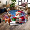 Santa and Reindeer Sharing Gifts Print Round Rug, Living Room, Bedroom, Playroom Carpet, Non Slip Floor Mat, Gift