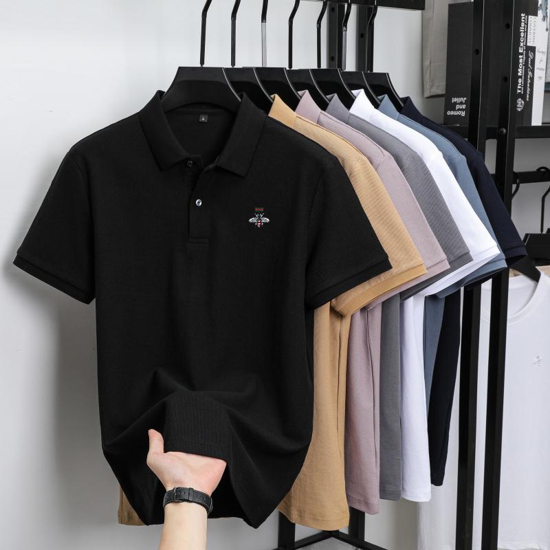 Summer Men's New Bee Embroidered Solid Color Mercerized Cotton Loose Moisture Wicking and Quick Drying Casual Polo Shirt