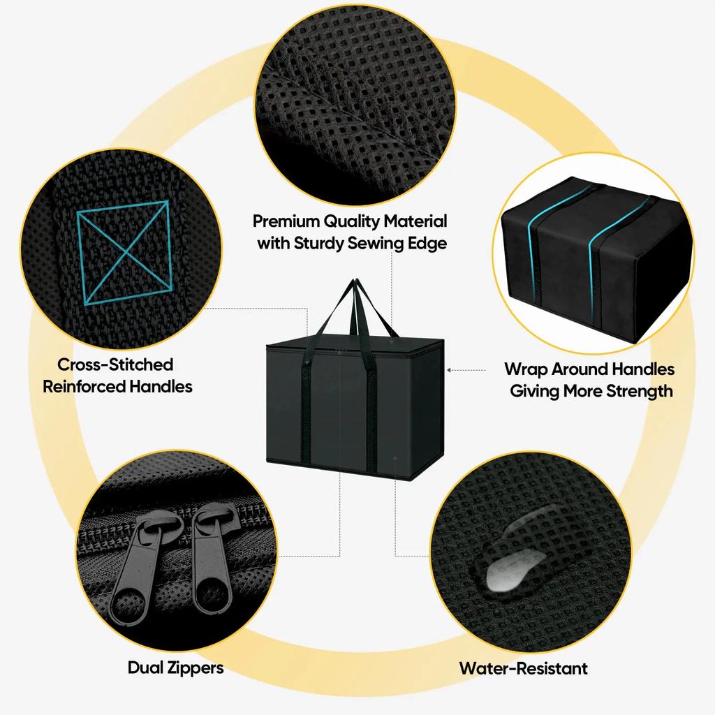 2 Stück Kühlertaschen, Isoliert für Lebensmittellieferung, Zusammenklappbare und Wiederverwendbare Einkaufstaschen mit Reißverschluss, Faltbar, Strapazierfähig