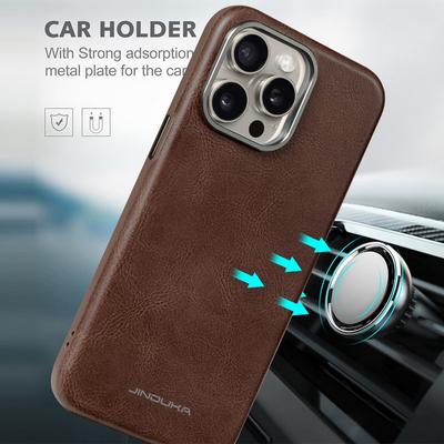Pro Iphone 16 15 14 Plus 13 12pro Max Kožené Kovové tlačítko Pro Magsafe Magnetické bezdrátové nabíjení PC Hybird Pu Hard Case Cover
