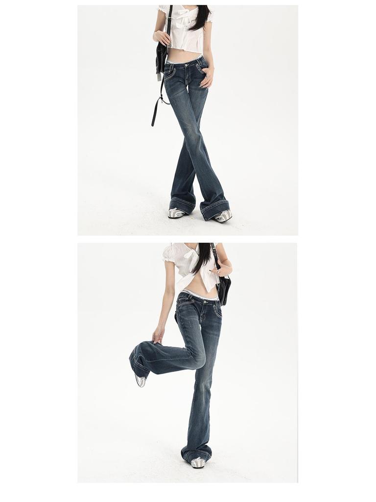 Spicy Girl Low-Waist Micro-Flare Bell Bottom Jeans - Summer 2025 Slim-Fit Stretchy Pants for Women