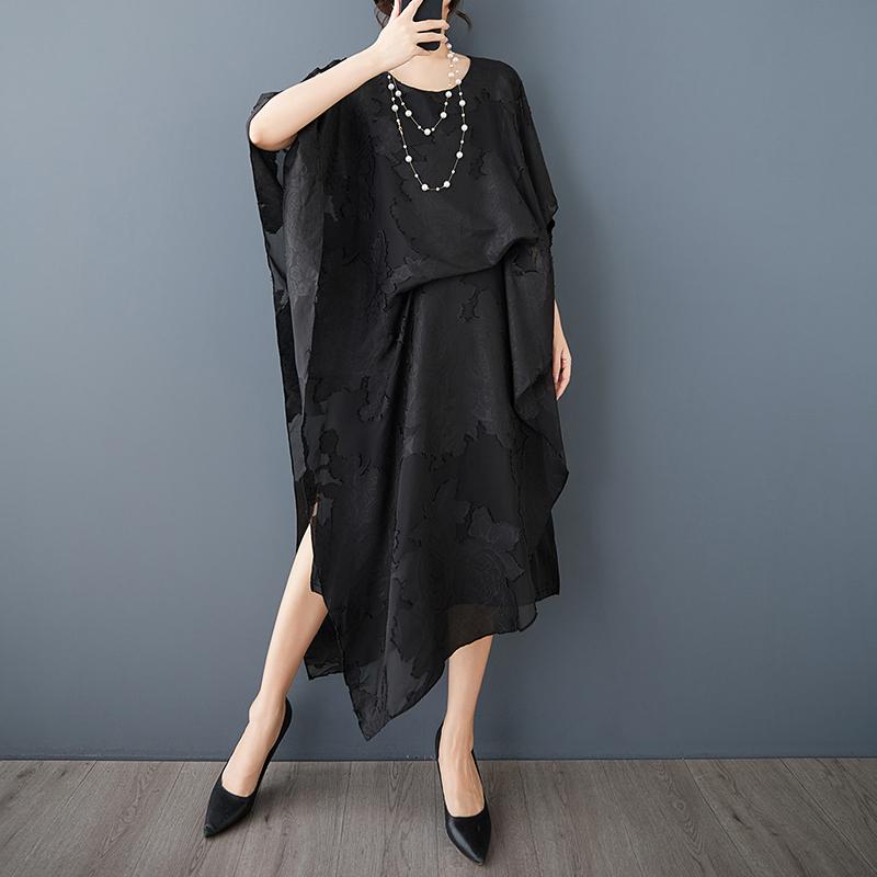 

Новое винтажное платье с цветочным принтом больших размеров с коротким рукавом для женщин, повседневное свободное длинное летнее платье чёрный