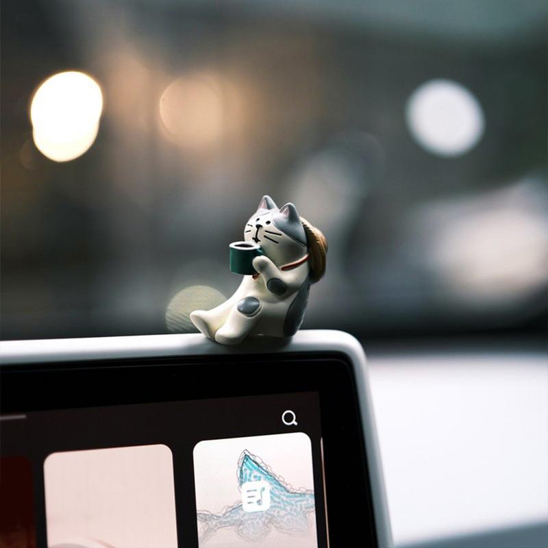 Katzenfigur Auto Ornament Armaturenbrett Dekoration Katze Innenfigur Harz Autozubehör Armaturenbrett Auto Ornament für Wohnmobile Autos SUVs