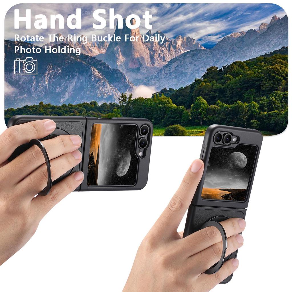 Samsung Z Flip7/6/5 Magnetic Wireless Charging Case with 360° Rotating Ring Stand