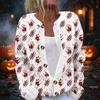 Damen Halloween Print Langarm Strickjacke Knopfleiste Oberbekleidung