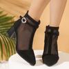 Fashion Pointed Toe Sandals for Women Spring and Autumn 2025 New Pointed Toe Pu Leather High Top Thick High Heel Mesh Hollow Sandals