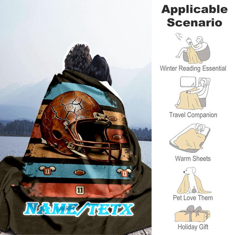 1PC Custom Name Football Helmet outdooor Flannel blankets Throw Blanket All-Season Throw Gift Bedspread for Couch, Bed, Camping Holiday Birthday gift