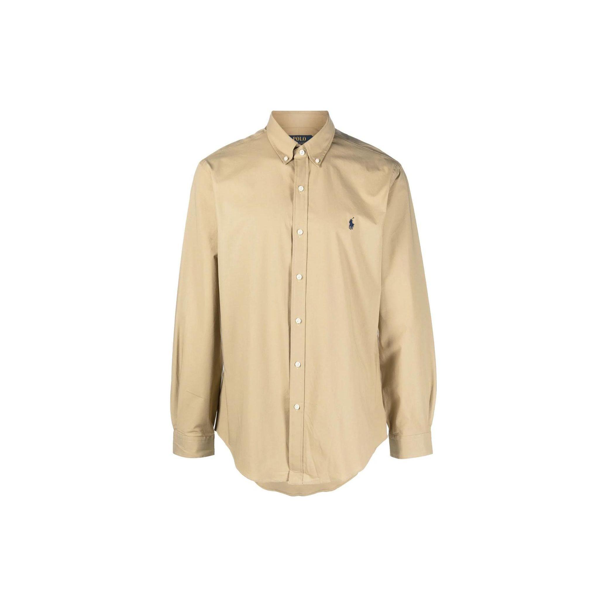 

Polo Ralph Lauren SS22 Solid Button-Down Shirt Men shirts Khaki 710829424-012 L