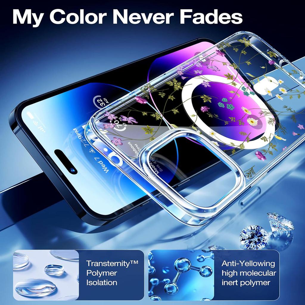 For iPhone 16 Pro Max Case Flower Series TPU+PC Phone Cover Compatible with MagSafe