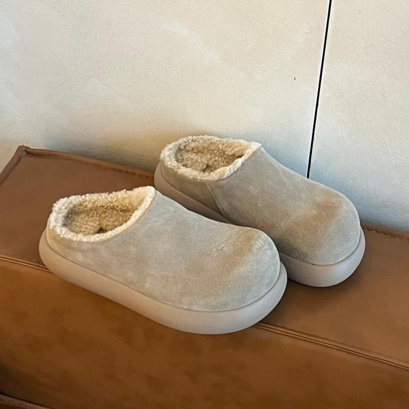 Cattle Cashmere Big Potato Birkenstocks Thick-soled Bag Head Half-towed Fluffy Slippers Women Wear Muller Slippers In Winter