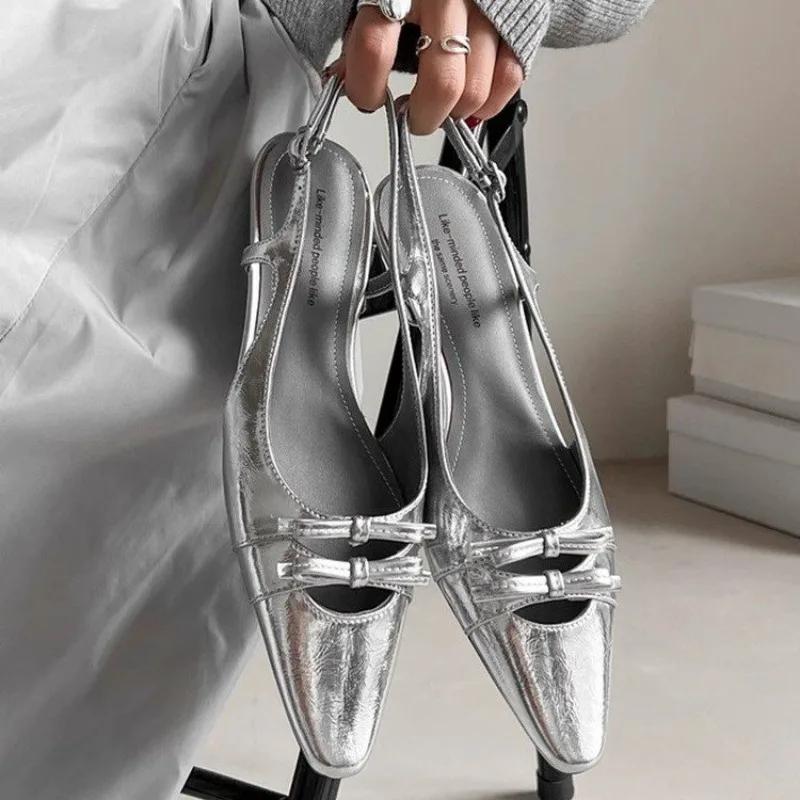 Pointed Toe High Heeled Sandals Women Shoes Sexy Slingback 2025 Summer Shallow Slippers Trend Pumps Dress Elegant Sandalias