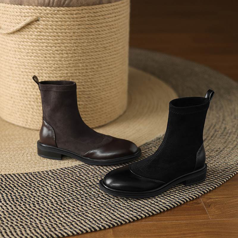 Krazing Po Microfibră Flock Iarnă Vârf Rotund Mărimea 33 Ghete Chelsea Mărimea 43 Fermoar Calitate Înaltă Tocuri Joase Botine