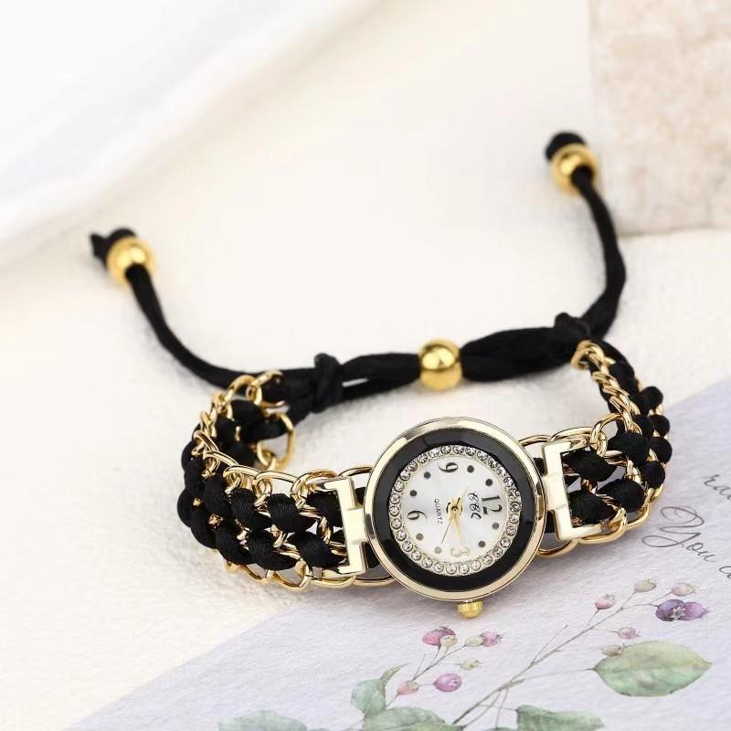 Gift bracelet, lady's watch New Casual Fashion Diamond-encrusted Women's Watch Korean-style Female Student Woven Drawstring Bracelet Watch