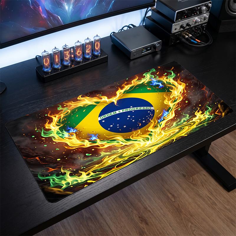 Brazil Football Crest Mouse Pad, Extended Non Slip Rubber Desk Mat for Gaming Office Laptop Fan Gift