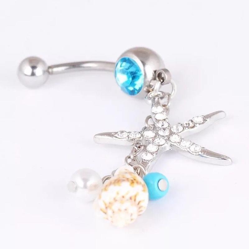 Dangle Surgical Steel Crystal Starfish Conch Body Navel Belly Ring Button Piercing Bar