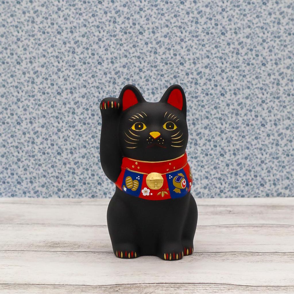 Yakushi Kiln Lucky Cat Lucky Cat Good Luck (Black/Small) (with Sticker)
