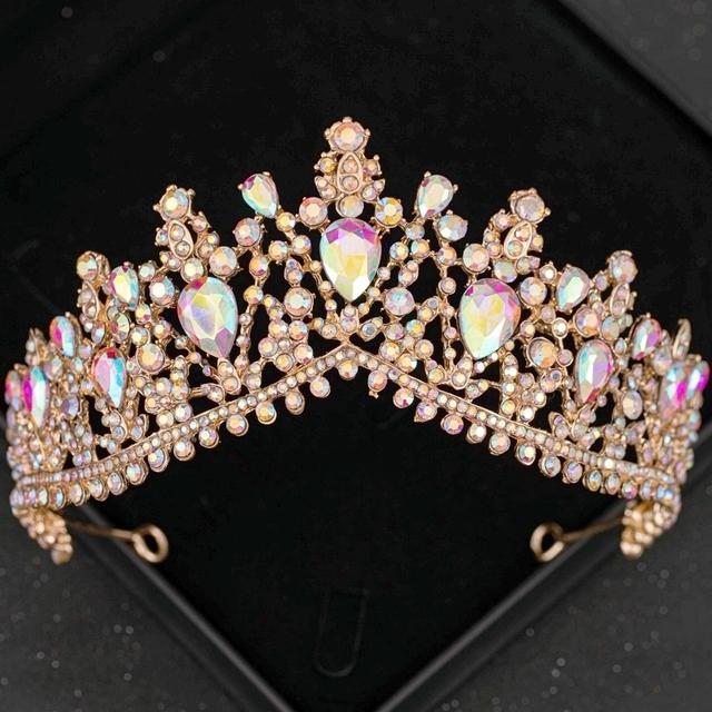Gold AB Crystal Tiaras And Crowns Rhinestone Prom Diadem Crown For Women Bridal Wedding Hair Accessories Jewelry Crown Tiara