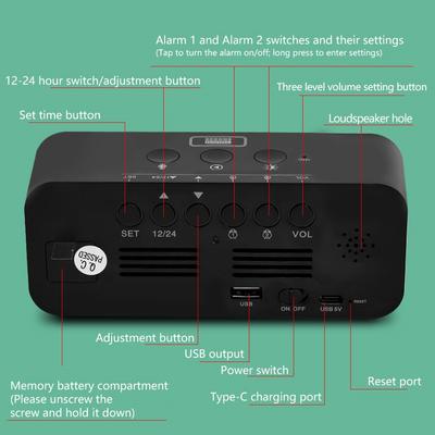 1pc New RGB Color Large Screen Digital Recording Clock, Can Record Three Kinds of Sound Alarm, Sleep Mode, Voice Control Mode, T