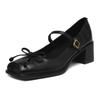 Fashion Butterfly-knot Elegant Shallow Mouth Women Pumps 2025 Mary Jane Fashion Square Toe Metal Buckle Thick Heel Dress Ladies Footwear