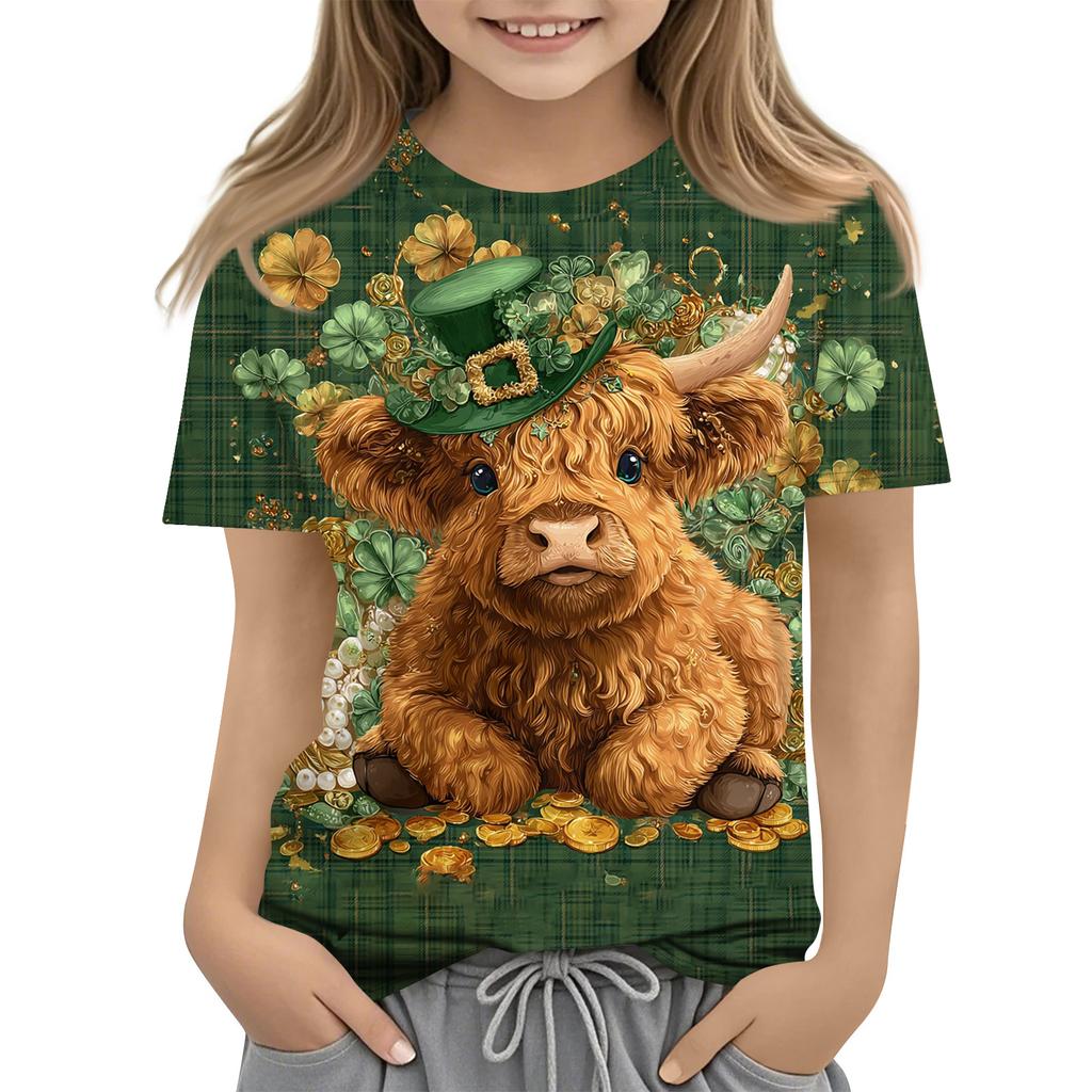 Children's Printed Round Neck Short Sleeved Casual T-shirt