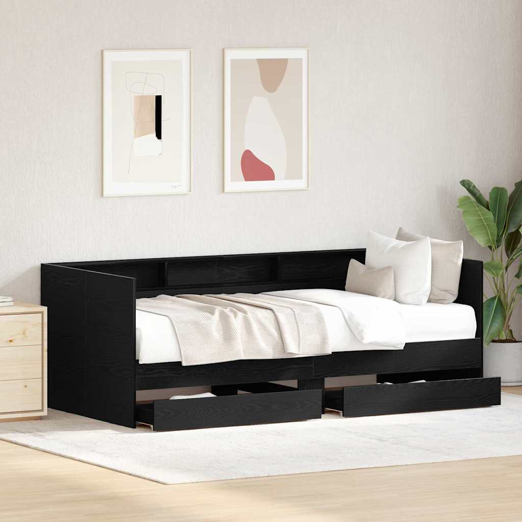 Daybed In Black Oak Finish 75 X 190 Cm Engineered Wood