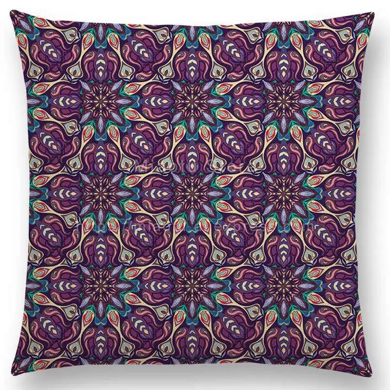 Boho Colorful Flowers Abstract Ethnic Floral Pillow Case Mandalas Pattern Design Vintage Patchwork Retro Cushion Cover