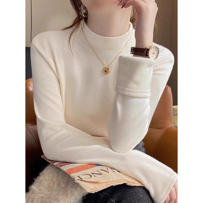 Spring semi-turtleneck bottoming shirt women's thickened integrated velvet warm suit inner top long-sleeved shirt