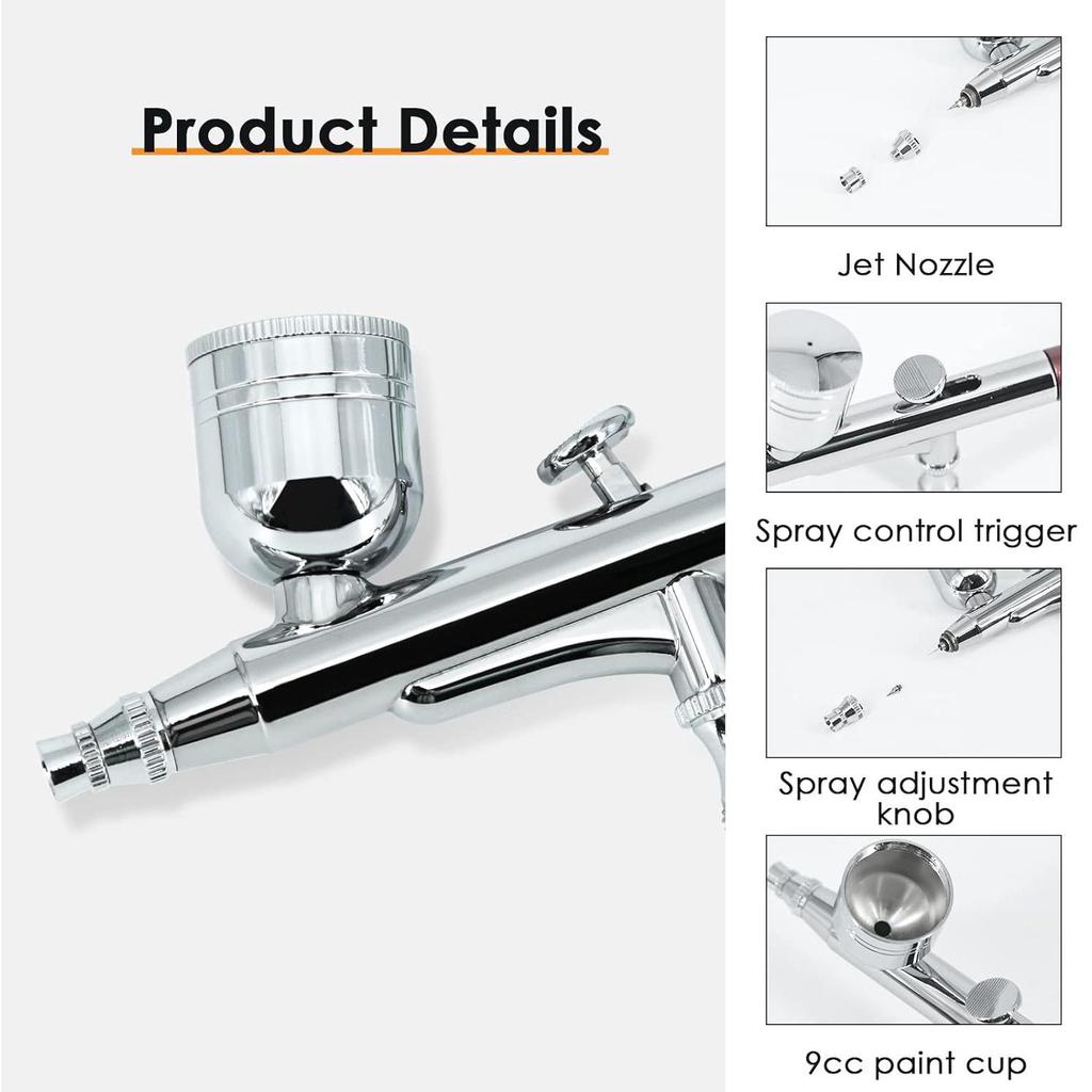 Gravity Feed Airbrush Set for Nails, Models, Cakes, Tattoos, & Makeup