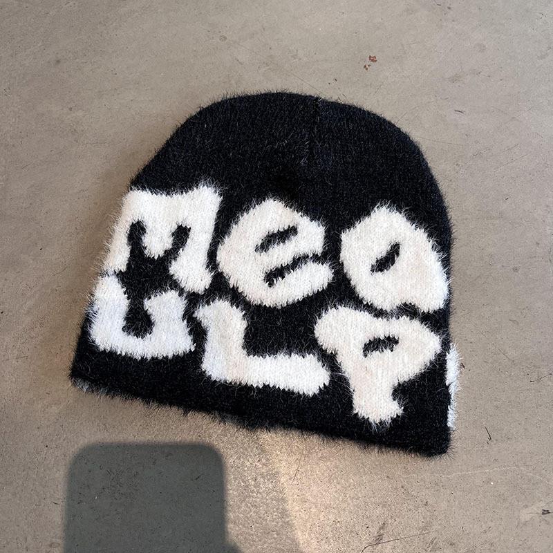 Hat Minimalist Knit Embroidered Letters Meaulp Winter Warmth Protection Earmuff