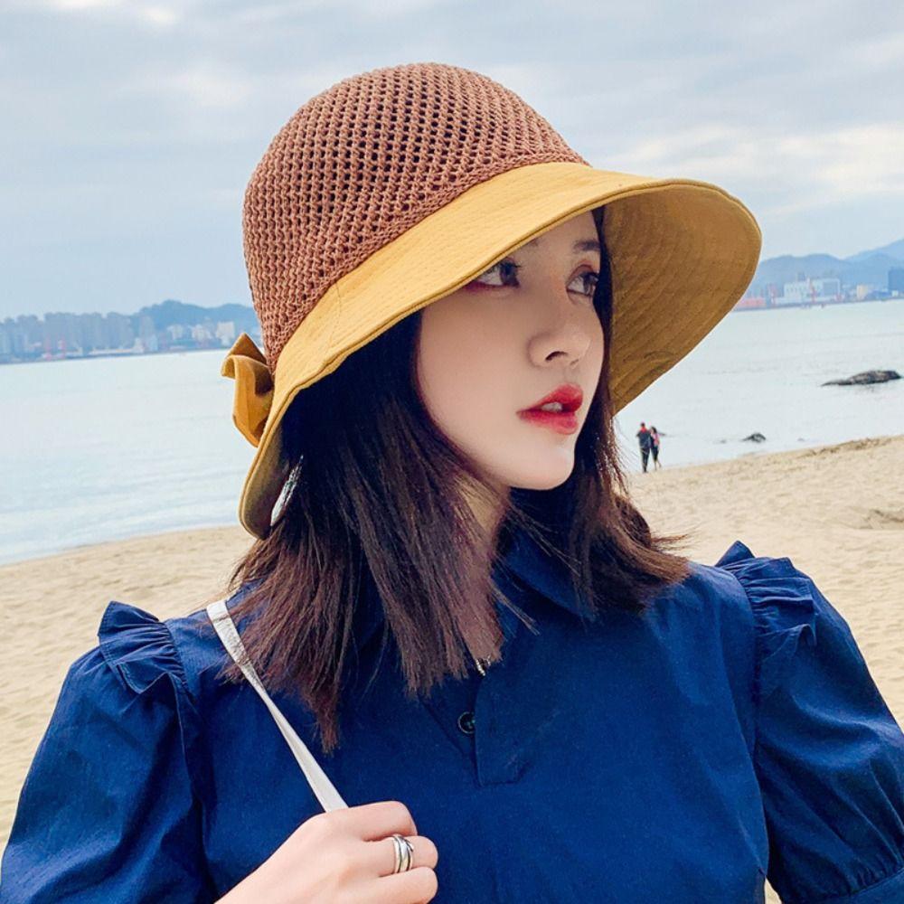Japanese Bowtie Fisherman Hat Crochet Knitted Bucket Hat Lovely Bow Sun Hat  Beach