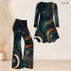 Women Plus Size V Neck Three Quarter Sleeve Printed Flared Top And Flared Pants Two Piece Set
