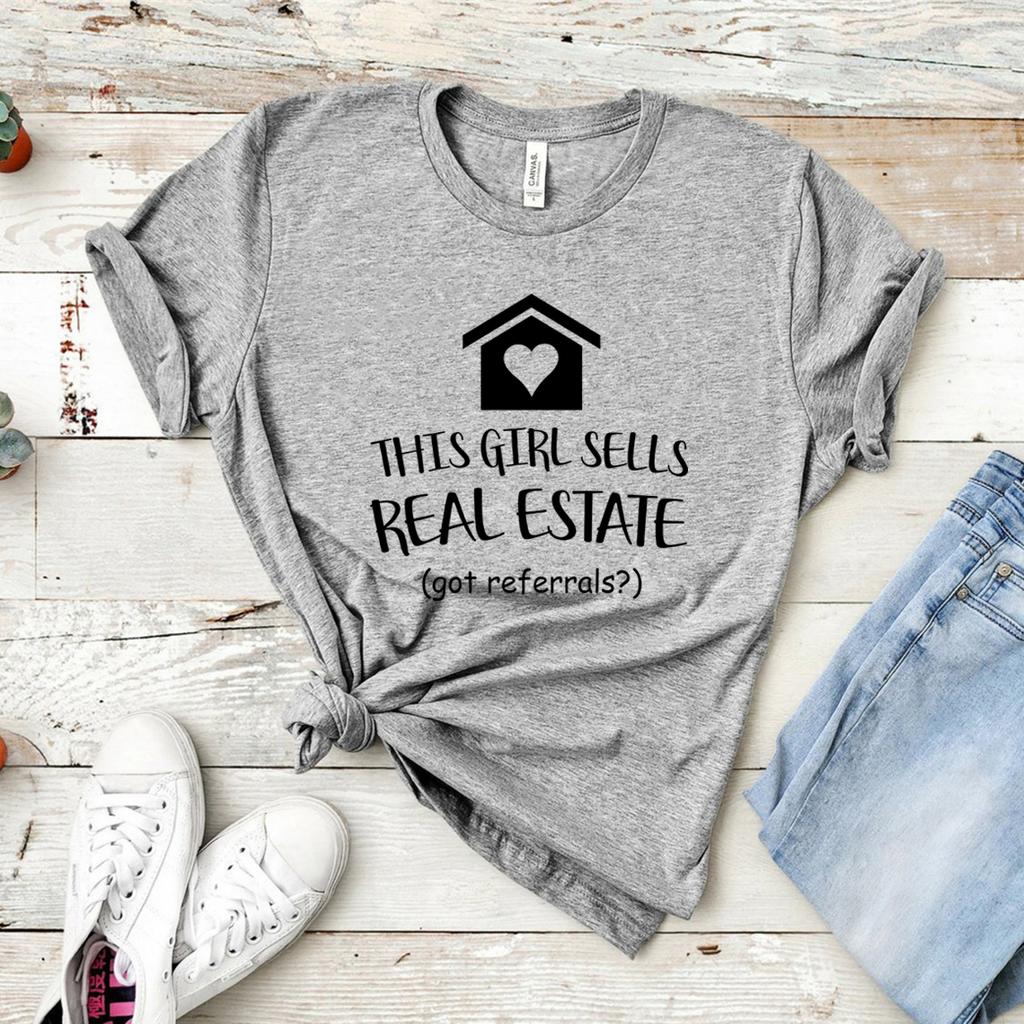This Girl Sells Real Estate T Shirt Realtor Tshirt Gift for Real Estate Agent Women T Shirts Short Sleeve Casual Tshirts Tee