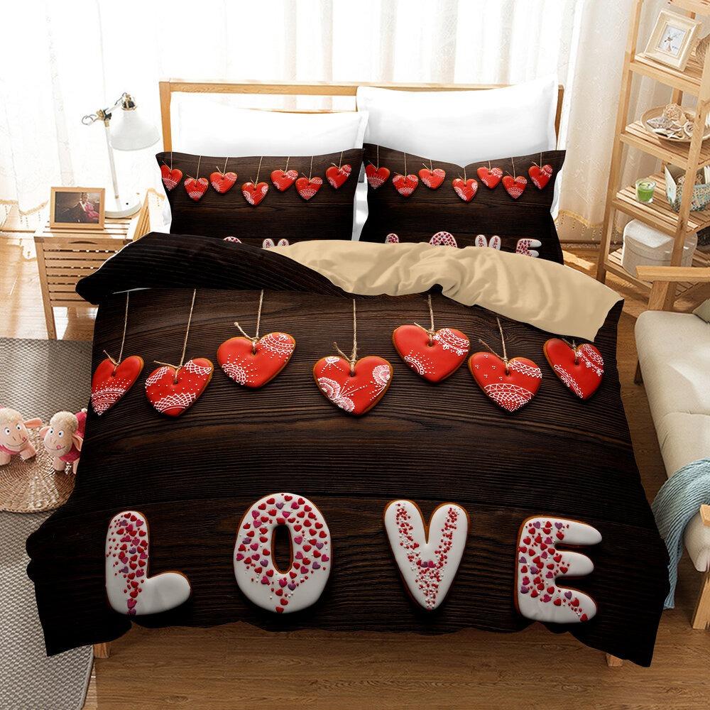 Love Heart Duvet Cover Set King Size Valentines Bedding Set Pink Love Heart Pattern Soft Microfiber Fabric For Girls Women Quilt