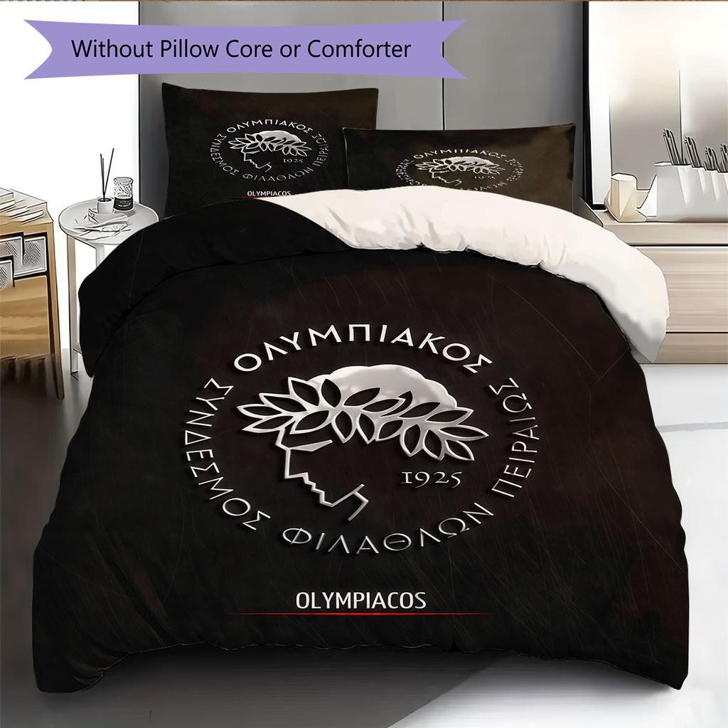 Juego de Colcha con Logo del Olympiacos Funda de Colcha Funda de Almohada Decoración del Hogar Regalo de Cumpleaños (1 * funda nórdica + 2 * fundas de almohada, sin núcleo)